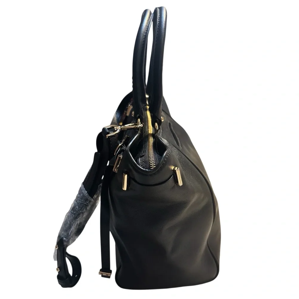 NWT Michael Kors Amelia Tote Black Luxe Leather Medium Top-Zip Crossbody FLAWED